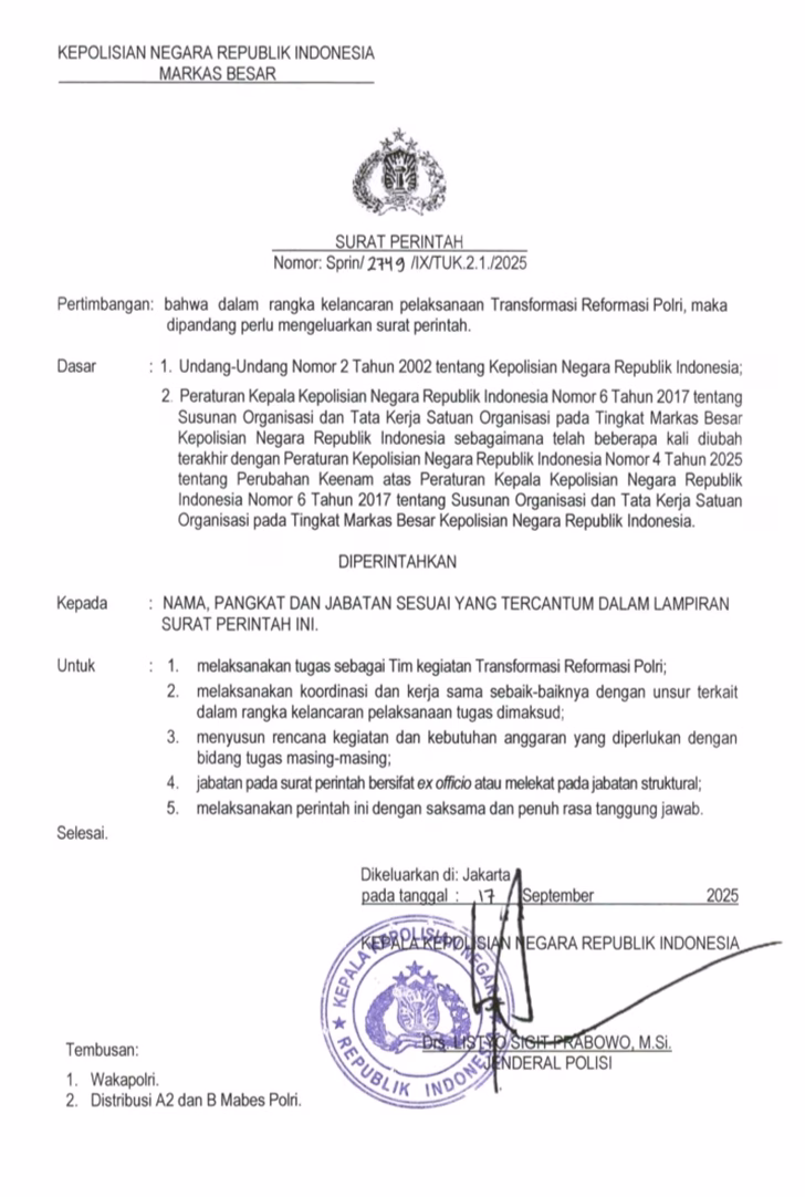 Reformasi Polri: Mungkinkah Berhasil Tanpa Pergantian Pimpinan? 1 Tim Transformasi Reformasi Polri kapolri